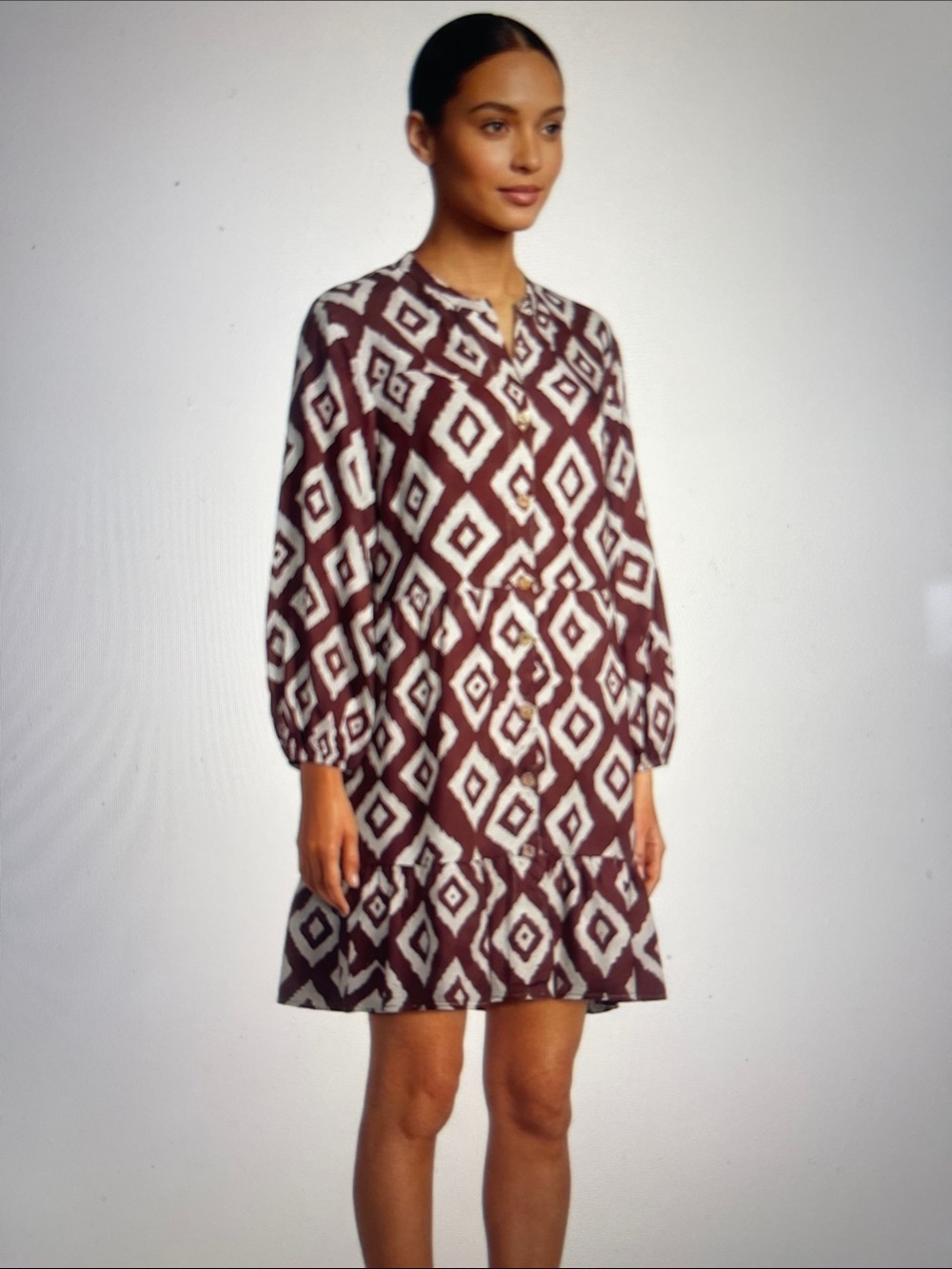 NWT Salty Lemon Diamond Print Button-Front Babydoll Dress